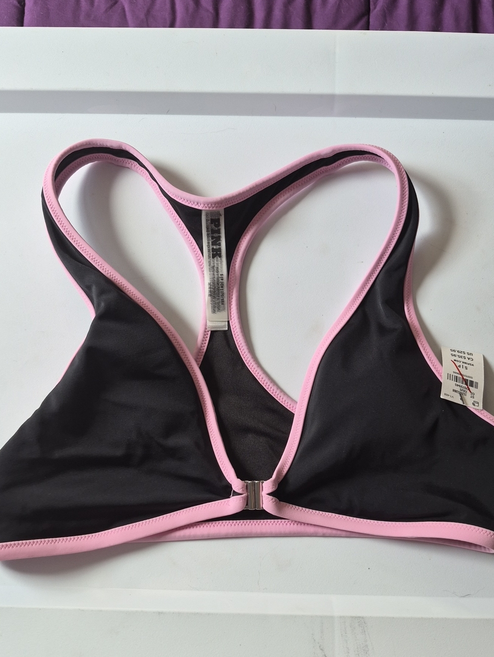 PINK Victoria's Secret Black Sports Bralette with Light Pink Trim